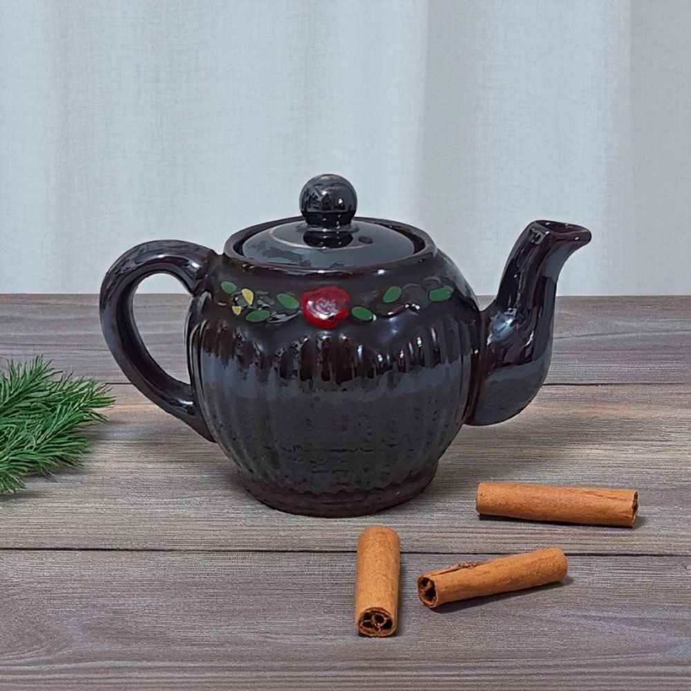 Antique Iridescent Brown Handpainted Teapot, Red Clay Teapot